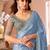 Baby blue chiffon shimmer designer lace border saree with heavy work blouse for wedding party