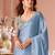 Baby blue chiffon shimmer designer lace border saree with heavy work blouse for wedding party