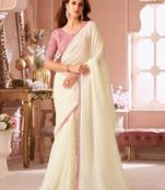 White georgette designer lace border saree with heavy work blouse for wedding party