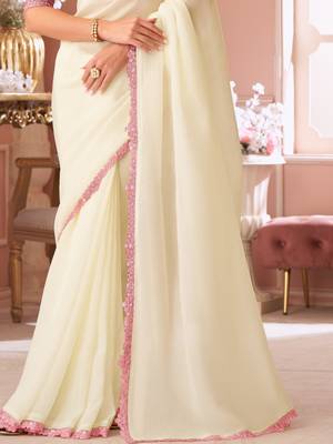 White georgette designer lace border saree with heavy work blouse for wedding party 4
