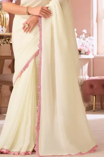 White georgette designer lace border saree with heavy work blouse for wedding party