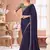 Dark indigo satin  designer lace border saree with heavy work blouse for wedding party