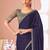 Dark indigo satin  designer lace border saree with heavy work blouse for wedding party
