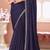 Dark indigo satin  designer lace border saree with heavy work blouse for wedding party