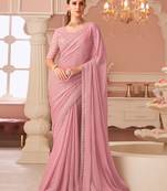 Pink georgette designer lace border saree with heavy work blouse for wedding party