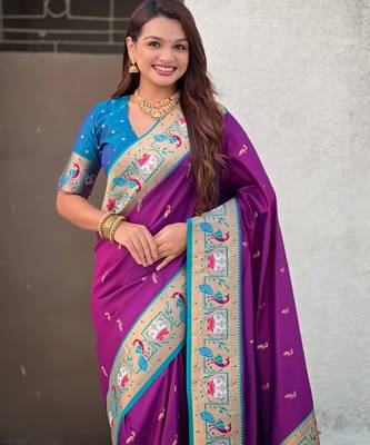 Soft silk swan rajhans paithani saree 4