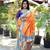 orange woven paithani silk blend saree with blouse