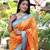 orange woven paithani silk blend saree with blouse