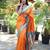 orange woven paithani silk blend saree with blouse