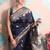 navy woven banarasi silk blend saree with blouse