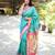 turquoise woven paithani silk blend saree with blouse