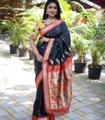 black woven paithani silk blend saree with blouse