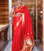 red woven paithani silk blend saree with blouse