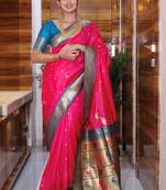 pink woven paithani silk blend saree with blouse