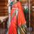 orange woven paithani silk blend saree with blouse