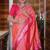 peach woven paithani silk blend saree with blouse