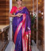 purple woven paithani silk blend saree with blouse