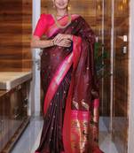 wine woven paithani silk blend saree with blouse