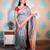 grey woven banarasi silk blend saree with blouse