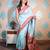 sky blue woven banarasi silk blend saree with blouse