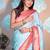 sky blue woven banarasi silk blend saree with blouse