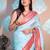 sky blue woven banarasi silk blend saree with blouse
