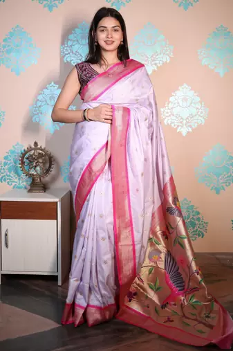 purple woven banarasi silk blend saree with blouse