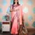 peach woven banarasi silk blend saree with blouse