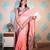 peach woven banarasi silk blend saree with blouse