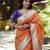 orange woven paithani silk blend saree with blouse