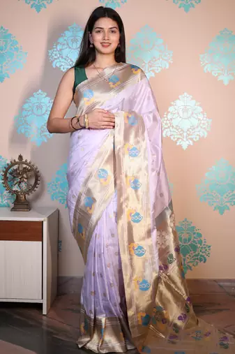 purple woven banarasi silk blend saree with blouse