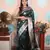 teal woven banarasi silk blend saree with blouse