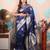 blue woven banarasi silk blend saree with blouse