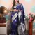 blue woven banarasi silk blend saree with blouse