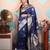 blue woven banarasi silk blend saree with blouse