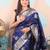 blue woven banarasi silk blend saree with blouse