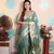 turquoise woven banarasi silk blend saree with blouse