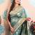 turquoise woven banarasi silk blend saree with blouse