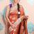 orange woven banarasi silk blend saree with blouse