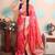 pink woven banarasi silk blend saree with blouse