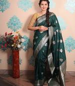 teal woven banarasi silk blend saree with blouse