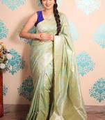 wine woven banarasi silk blend saree with blouse
