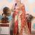 rust woven banarasi silk blend saree with blouse