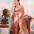 rust woven banarasi silk blend saree with blouse