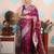 wine woven banarasi silk blend saree with blouse