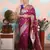 wine woven banarasi silk blend saree with blouse