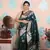 teal woven banarasi silk blend saree with blouse