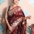 maroon woven banarasi silk blend saree with blouse