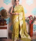 lime woven banarasi silk blend saree with blouse