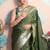 green woven banarasi silk blend saree with blouse